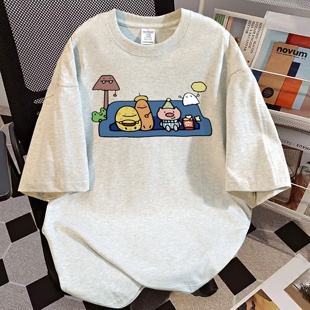 复古个性 小众宽松半袖 卡通短袖 夏季 学院风上衣潮 t恤女款 纯棉美式