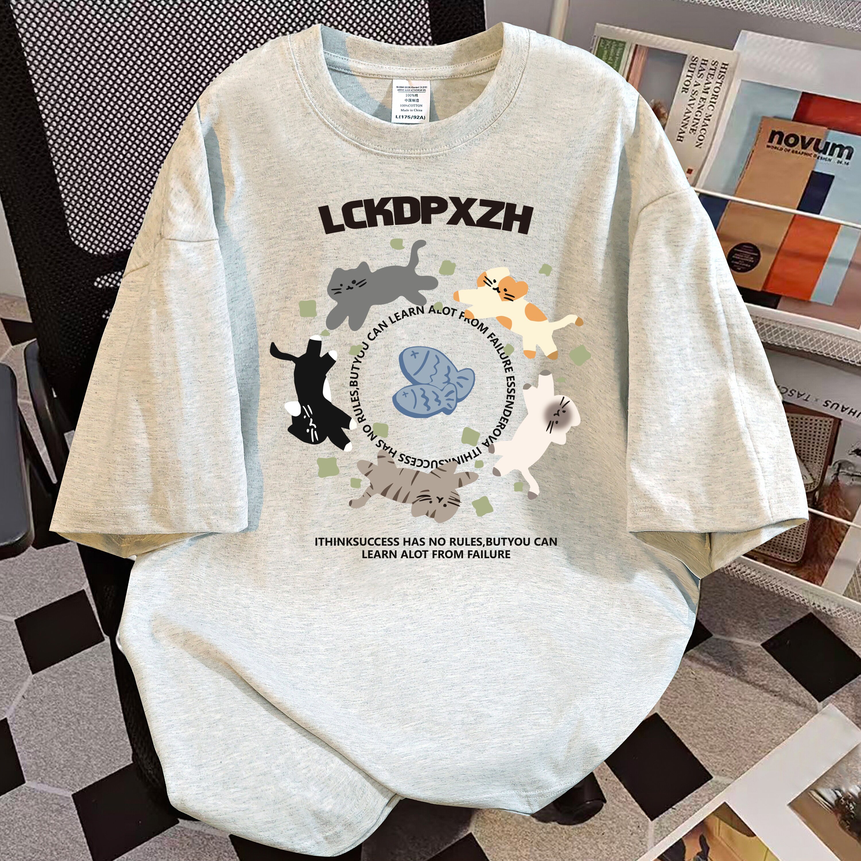 重磅纯棉美式卡通小猫短袖T恤女