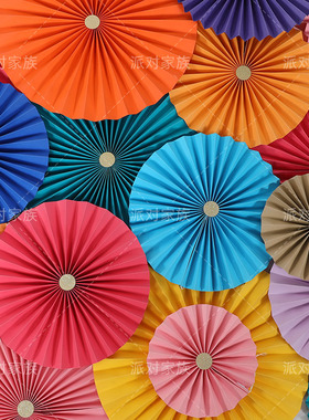 彩色纸扇花定制商场超市珠宝店面橱窗吊件服装店新年布置拍照道具