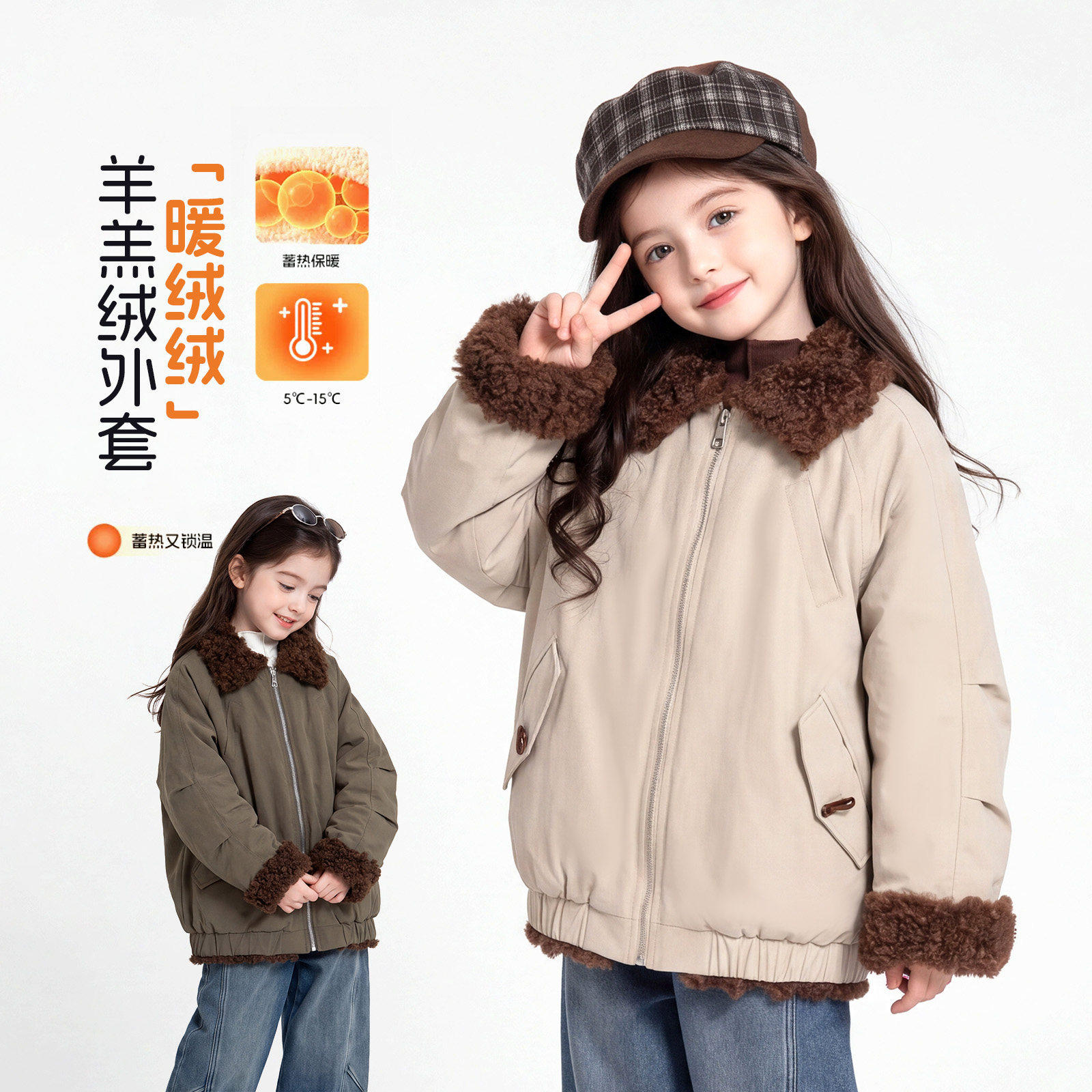 神奇童年女童羊羔毛翻领外套冬装2026新款女孩儿童夹棉保暖棉服