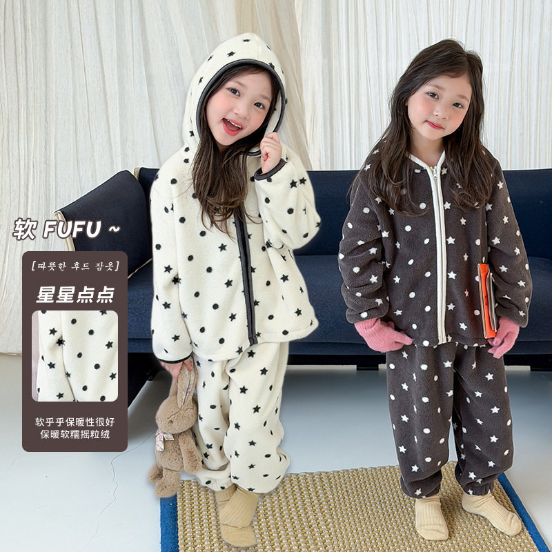 亲子女童双面绒睡衣家居服两件套