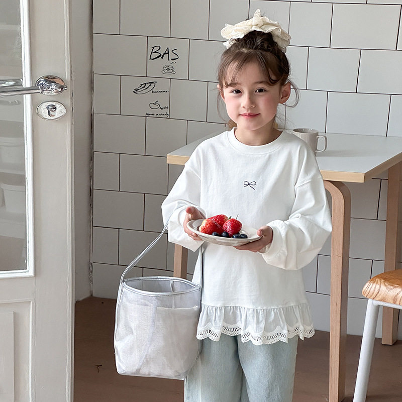 女童洋气纯棉长袖T恤秋季新款女孩宝宝中长款上衣儿童休闲打底衫6