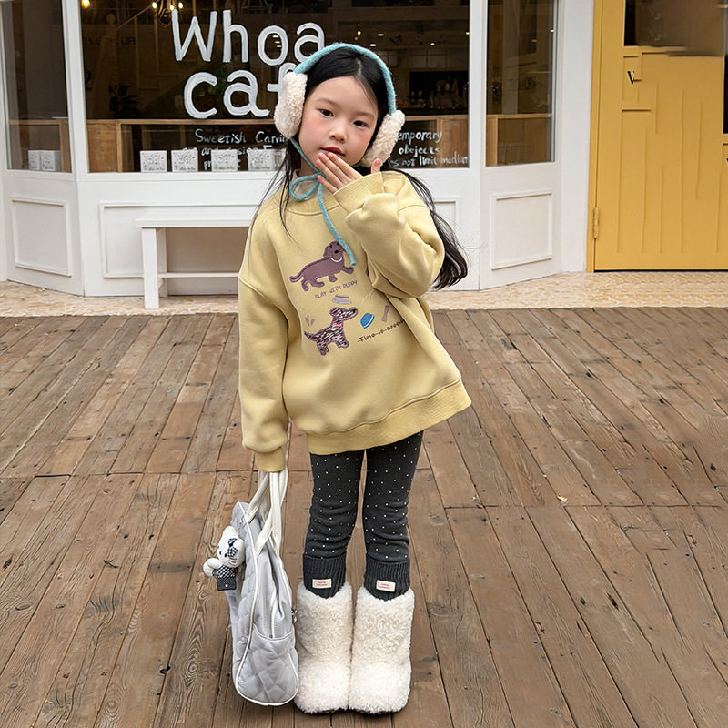品牌童装女童加绒保暖卫衣冬装2025新款儿童中长款一体绒休闲上衣