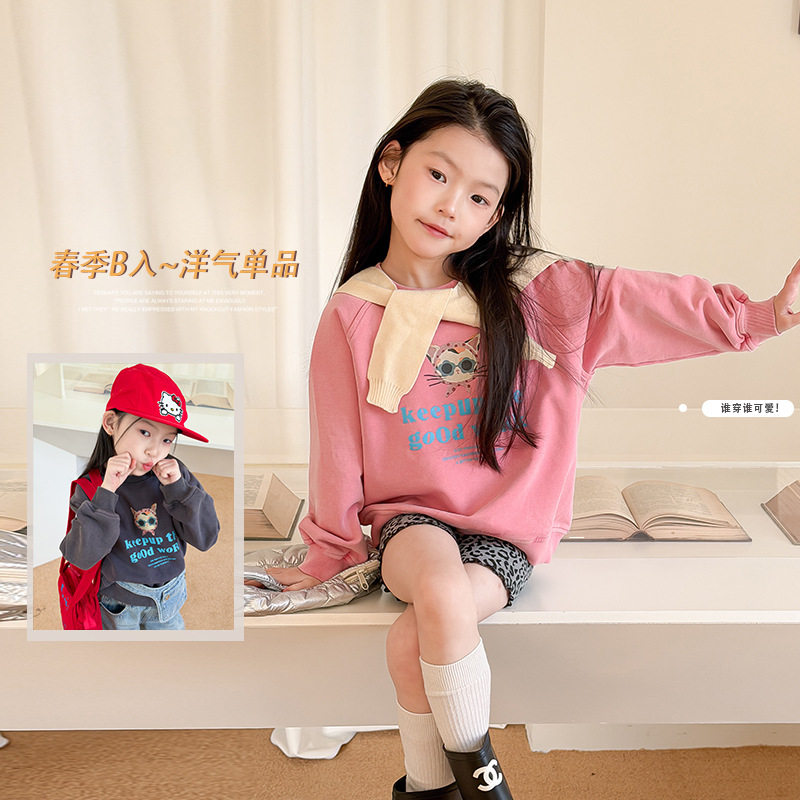 女童宽松百搭洋气卡通卫衣打底衫