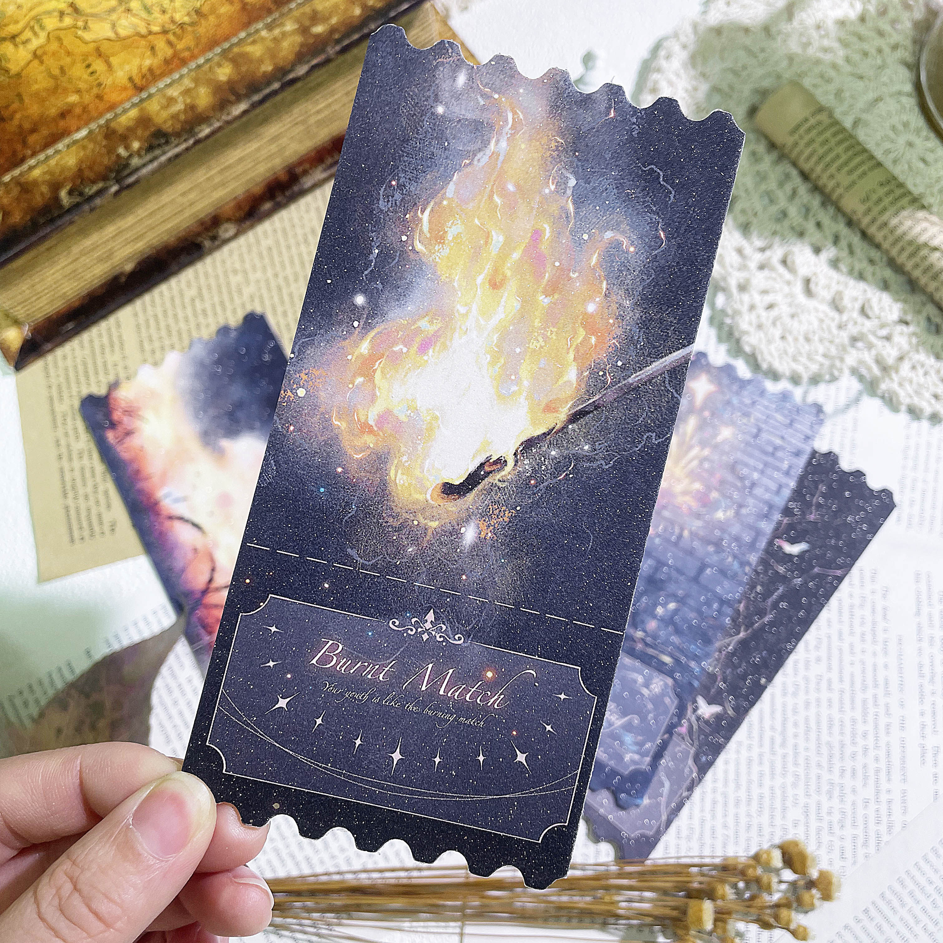 「光与暗」600g加厚磨砂满天星猫夜画雨落插画卡片原创明信片贺卡