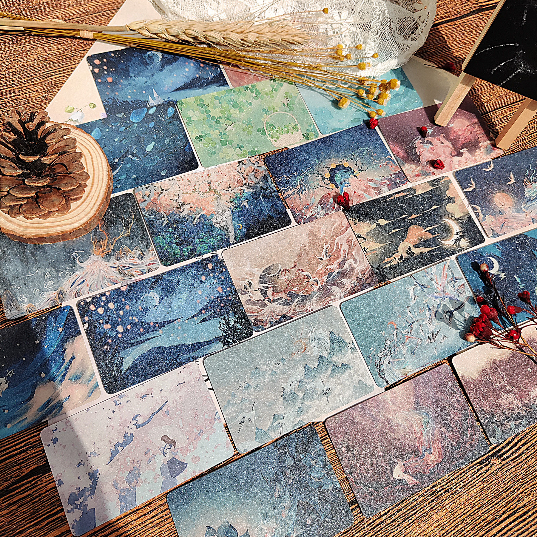 卡贴星幻情侣夜画雨落原创古风贴纸学生公交饭卡银行插画二次元