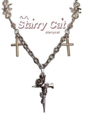 StarryCat原创玫瑰十字架吊坠项链ins欧美嘻哈街头小众设计高级感