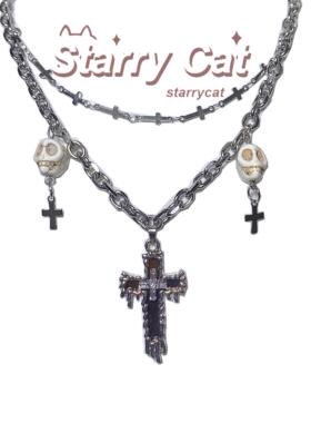 StarryCat原创设计 十字架骷髅vintage古着叠戴项链ins暗黑辣妹亚