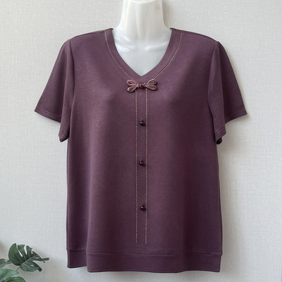 妈妈夏装短袖T恤中老年宽松V领