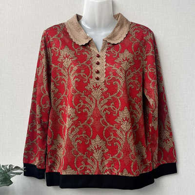 烫钻翻领妈妈花色弹力T恤