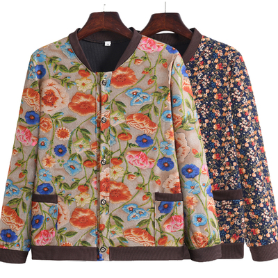 妈妈春秋款宽松时尚花色单层外套