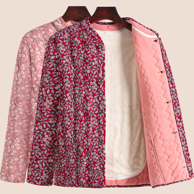 妈妈冬装碎花棉衣加绒贴片小棉袄