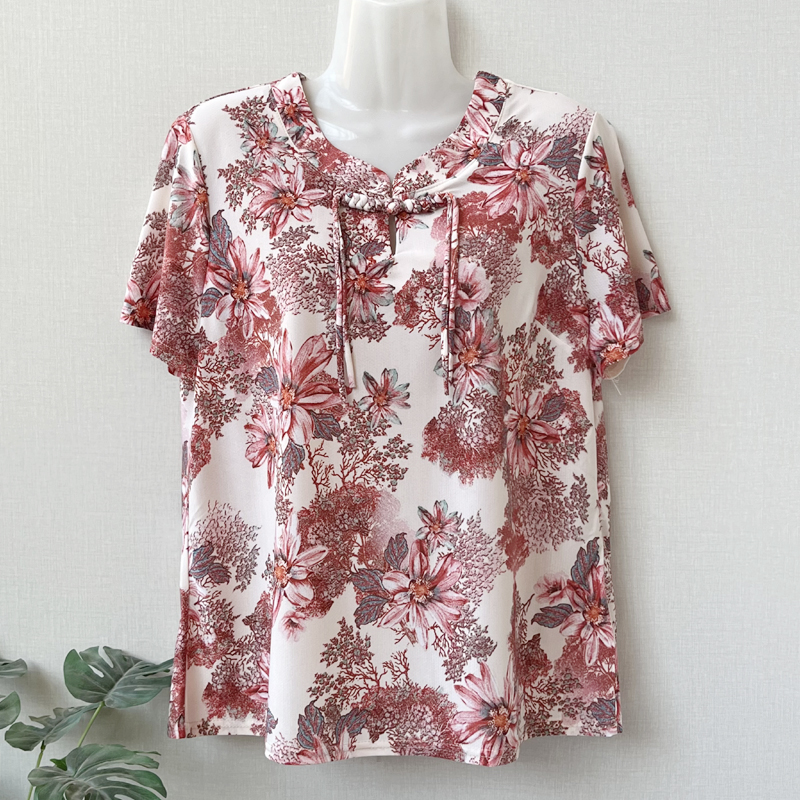 媽媽夏裝新款短袖t恤盤扣上衣