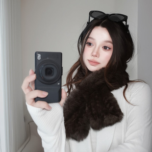 JICHIZFUR老钱风兔毛编织围巾仿紫貂色中古感皮草围巾低调奢华