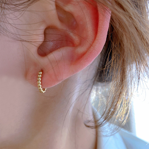 韩国正品纯10K金耳环 时尚气质网红ins耳扣素圈米珠彩金耳圈礼物