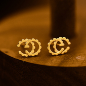 韩国时尚 精致百搭素金双字母设计ins通勤耳饰潮 纯10K黄金耳钉女