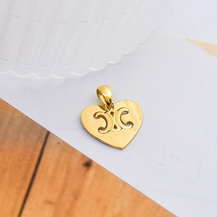 韩国时尚纯14k金黄金吊坠 个性复古光面字母爱心双层吊坠锁骨链坠