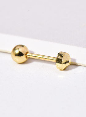 首尔k金纯10k/14k金黄金首饰耳钉 车花半球直杆螺纹耳钉女单只