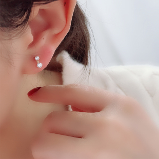 首尔k金纯10k 超闪圆形锆石迷你挂坠耳钉女单只 14k金黄金耳钉