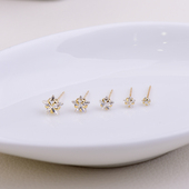 个性 韩国10k 14k黄金耳钉女 百搭迷你锆石五角星耳钉耳骨钉单只
