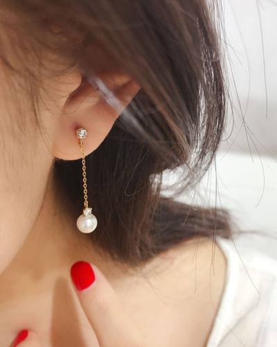 14k金黄金耳钉珍珠流苏耳线耳饰
