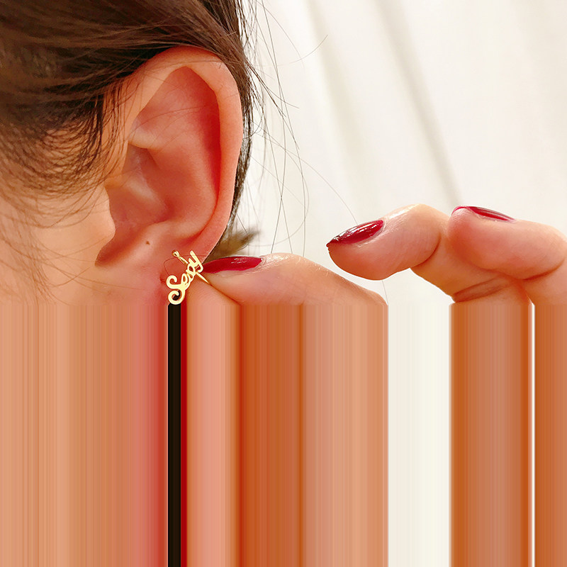 高级感首尔k金纯10k/14k金黄金首饰耳钉 时尚光面字母耳钉女单只,珠宝/钻石/翡翠,耳饰,淘宝优惠券,粉丝福利购,淘宝优惠卷