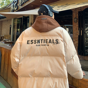 EECOOL假两件拼接棉服男冬季新款加厚保暖潮牌连帽棉衣上衣外套