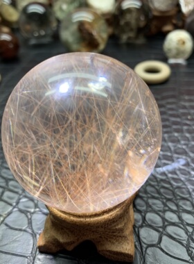 天然发晶球摆件直径47毫米家居摆件水晶球