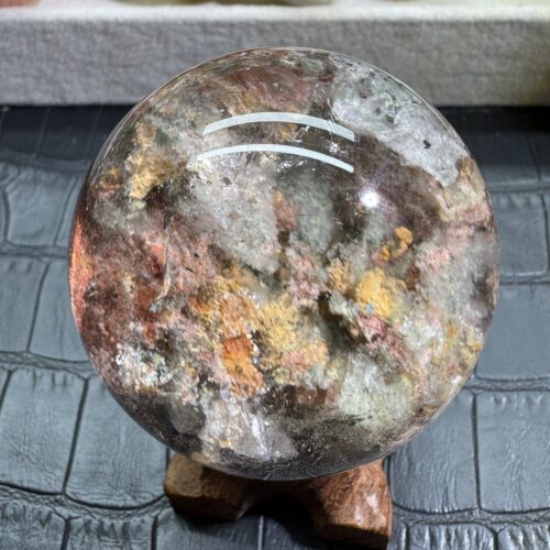 天然花幽灵水晶球摆件直径44.1毫米莫奈花园幽灵聚宝盆水晶球