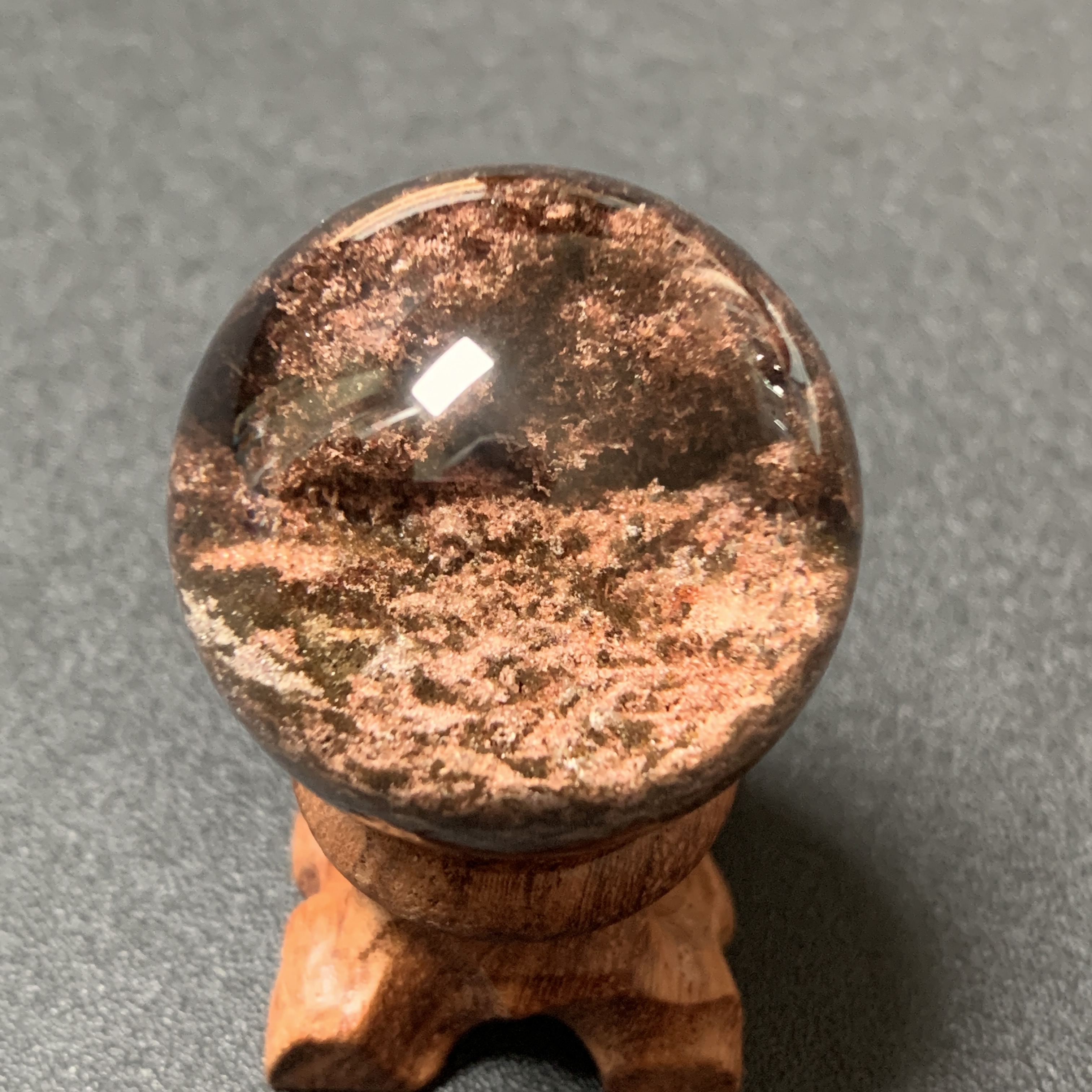 天然花幽灵聚宝盆水晶球摆件直径28毫米彩幽灵球双面景