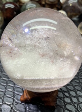 天然幽灵水晶聚宝盆摆件直径52.6毫米星光幽灵水晶球家居吉祥摆件
