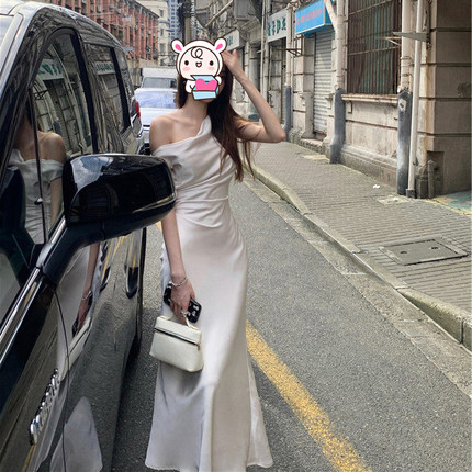 安安钱法式露肩性感气质成人礼小礼服收腰鱼尾连衣裙裙子长裙女装
