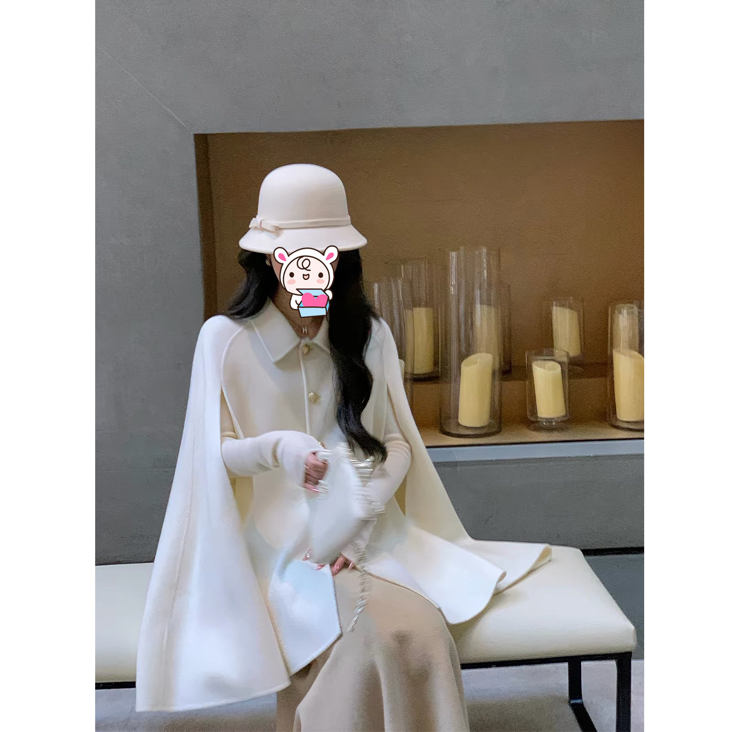 mnii皮草"财阀千金"2026双面呢羊毛外套女高级感毛呢大衣披肩斗篷