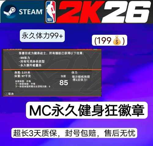 STEAM NBA2K26VC 健身战士/永久体力99/所有模版通用