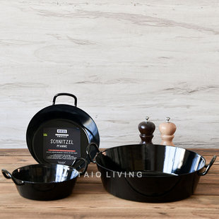 奥地利RIESS牛排专用煎锅搪瓷家用双耳平底锅食品级无涂层不粘锅