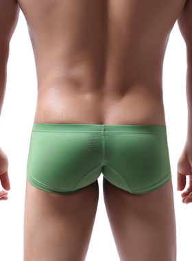 超低腰男士内裤男冰丝超薄款白色性感u凸透气舒适性感半透平角裤