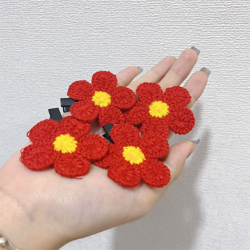 小红花胸针发夹毛线花朵头饰