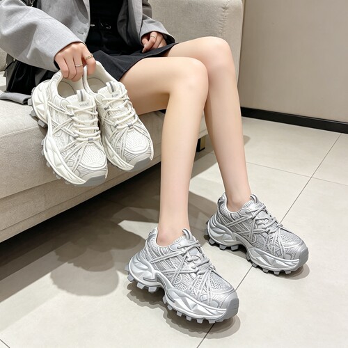 真皮+透网！专柜商场撤柜断码厚底时尚休闲老爹鞋女Z311186-1T