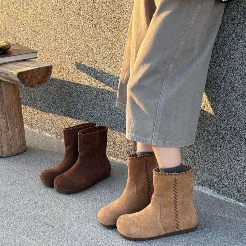 真皮！内增高！专柜商场撤柜断码平底圆头时尚勃肯短靴女M655555