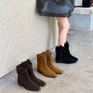 短靴Z538116 专柜商场撤柜断码 百搭显瘦粗跟方头瘦瘦靴时装