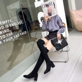 过膝靴 28A 粗跟高跟长筒靴子女D72619 羊京绒 专柜折扣撤柜女鞋