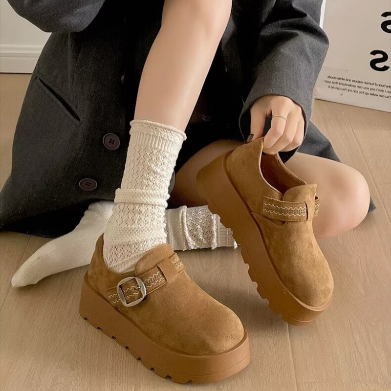 真皮！断码魔术贴全包勃肯鞋女厚底加绒保暖外穿防滑棉鞋MNR58337
