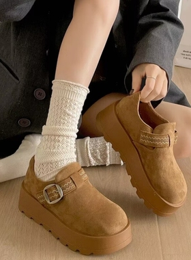 真皮！断码魔术贴全包勃肯鞋女厚底加绒保暖外穿防滑棉鞋MNR58337