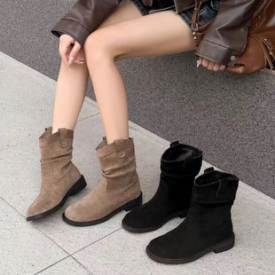 专柜商场撤柜断码低跟圆头显瘦一脚蹬短靴女瘦瘦靴秀气Z538305-7