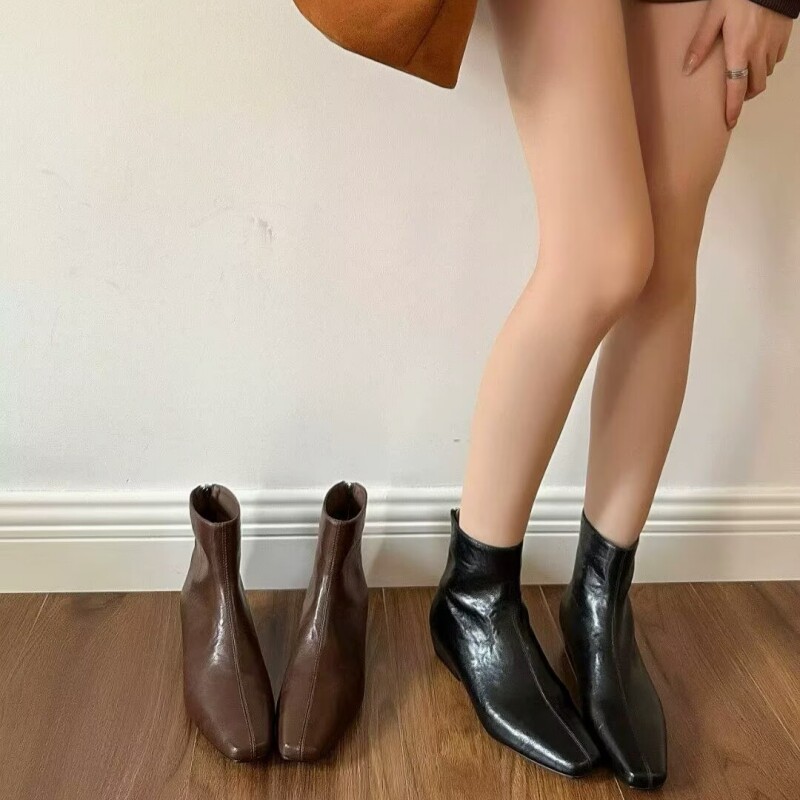 专柜商场撤柜断码粗跟低跟舒适方头后拉链时装短靴女YD25160-A,女鞋,时装靴,淘宝优惠券,粉丝福利购,淘宝优惠卷