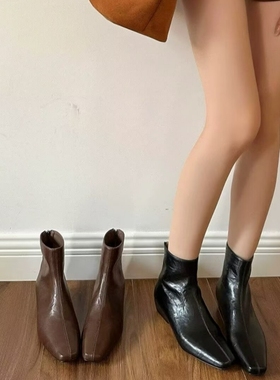 专柜商场撤柜断码粗跟低跟舒适方头后拉链时装短靴女YD25160-A