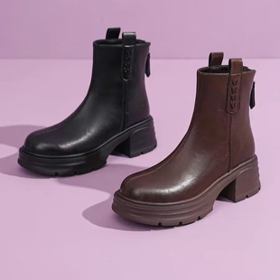 20A 短靴马丁靴女Z51330 专柜撤柜断码 粗跟厚底圆头后拉链时装