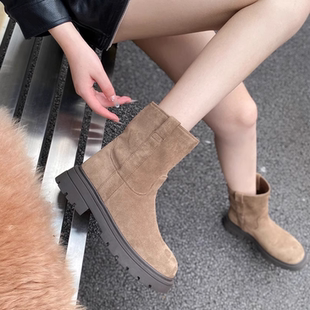 短靴女厚底圆头显瘦单靴女Z538316 专柜女鞋 英伦风马丁靴女款