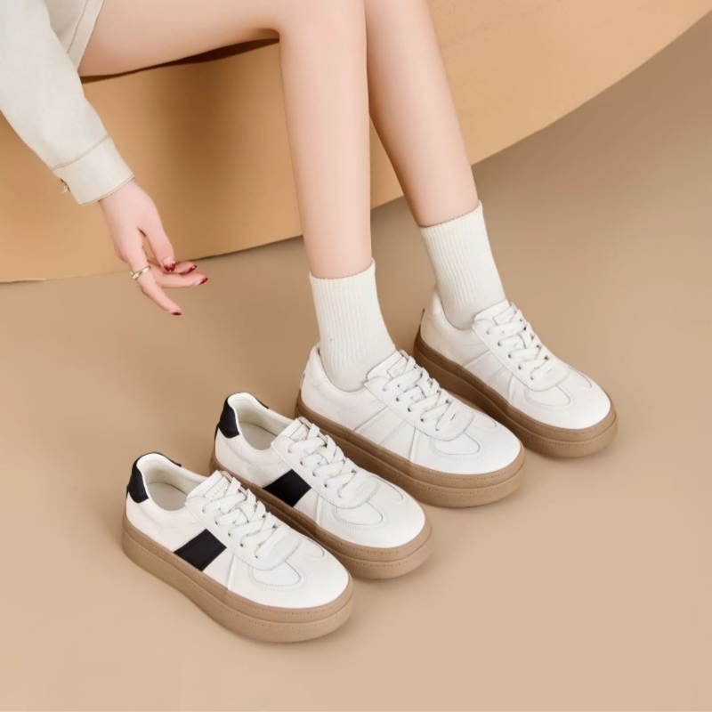真皮厚底小白鞋女春季新款