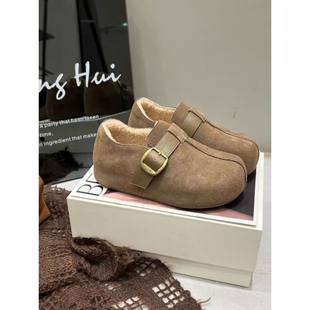 女Z38772 厚底一字带保暖舒适勃肯鞋 39A 商场撤柜断码 真皮加绒